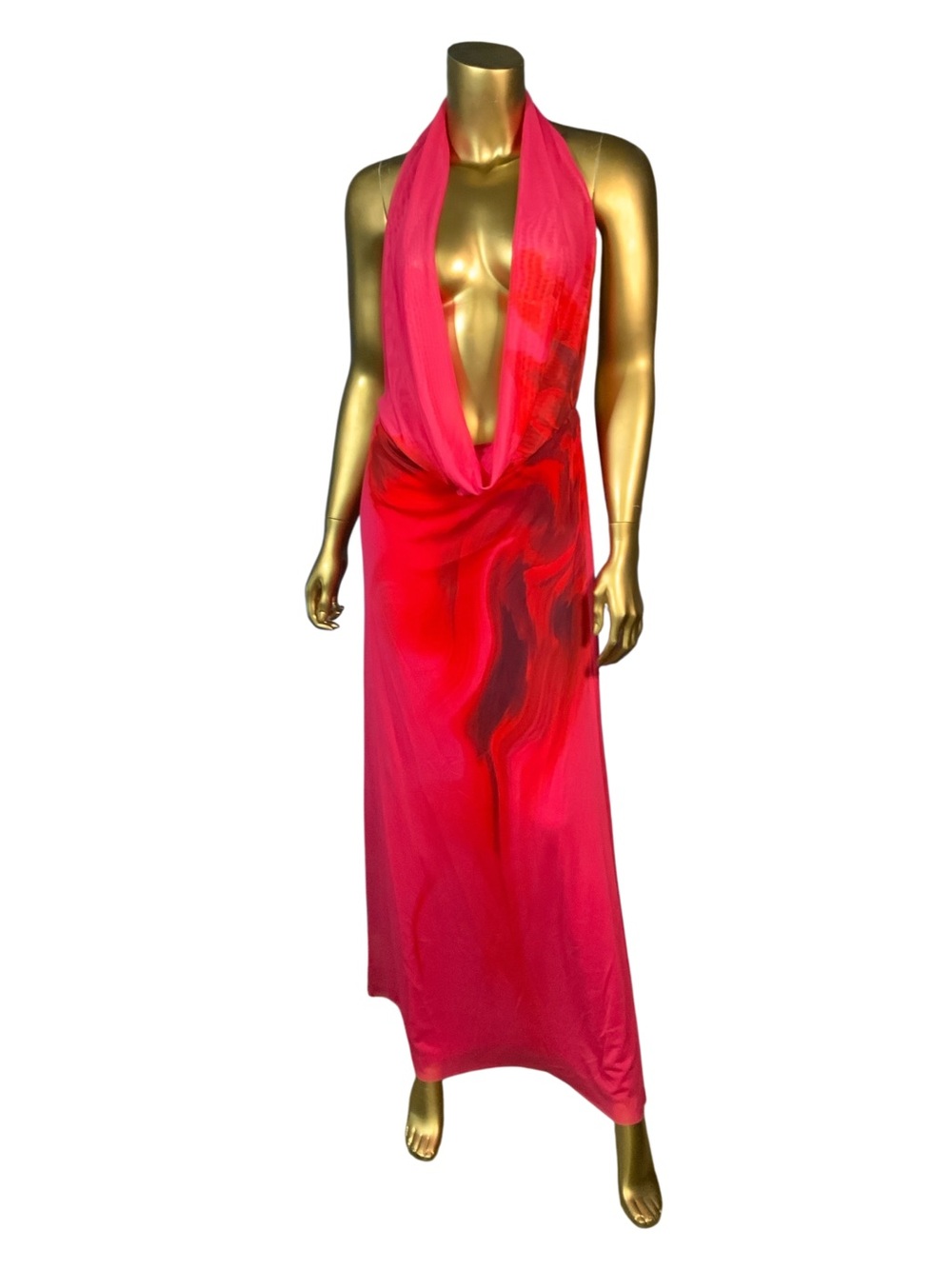 Zara Draped Tulle Halter Maxi Dress in Fuschia
